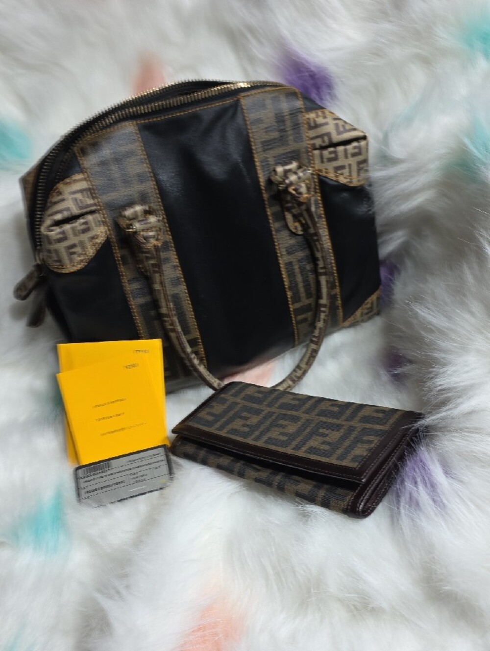 Authentic Fendi Monogram Canvas Satchel and Wallet in Brown & Black - Picture 10 of 10